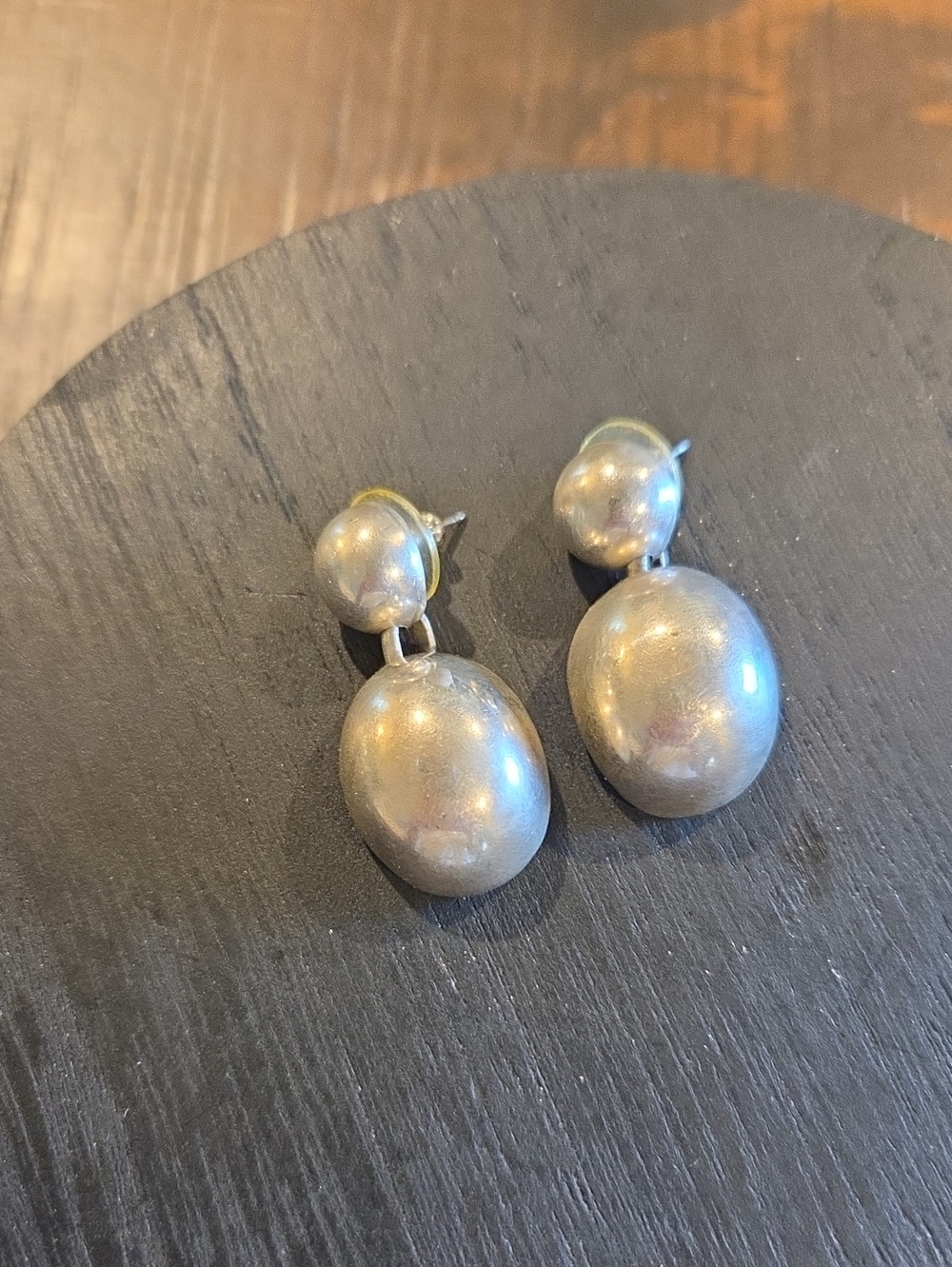Private Label Sterling Silver Oval Drop Earrings. Pre Owned.